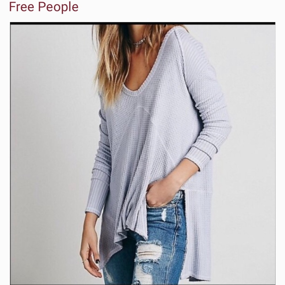FREE PEOPLE Waffle Thermal V Neck Long Sleeve Top